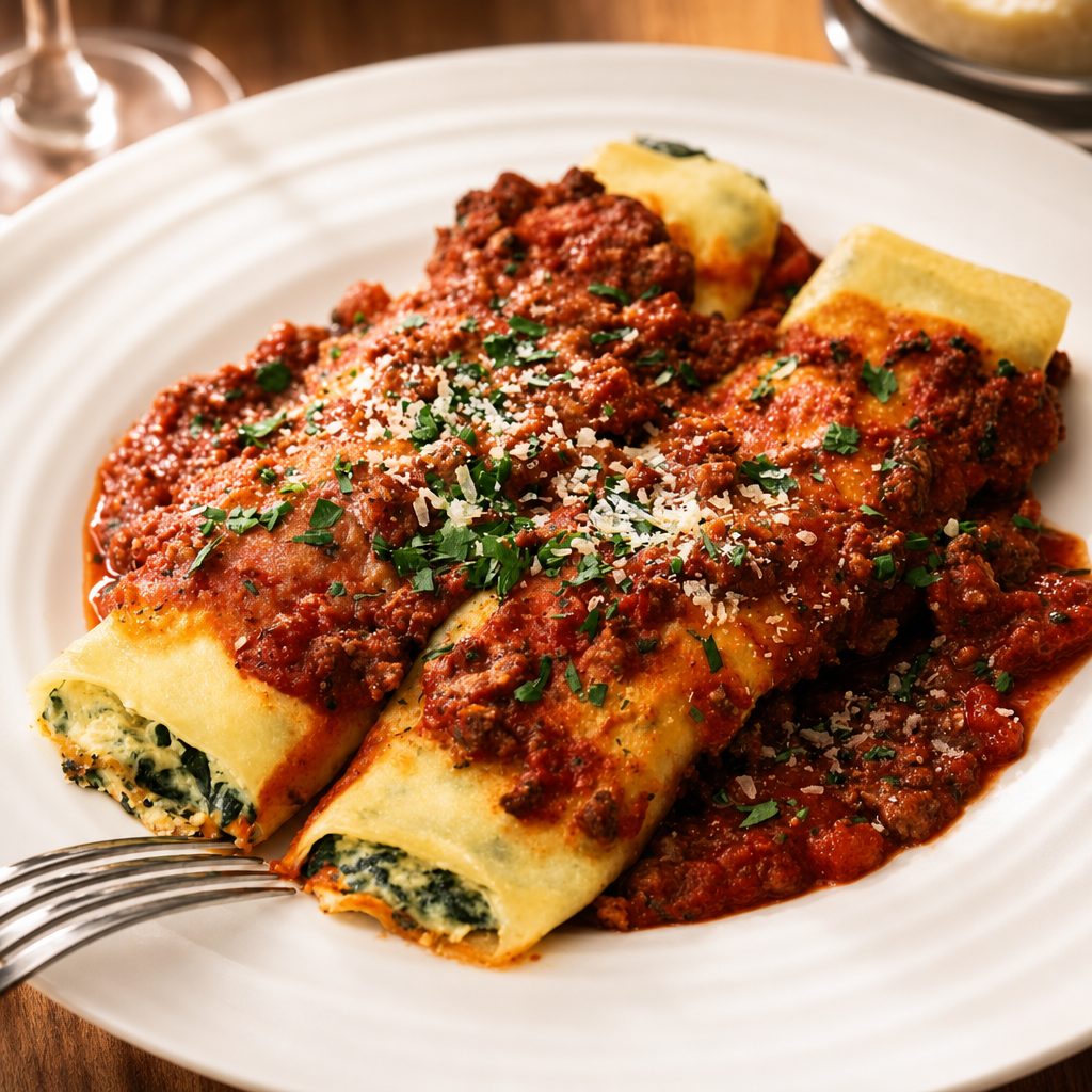 Baked Spinach Cannelloni.
